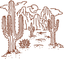 Western Line Art Cactus Hand Drawn png