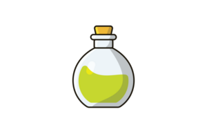 Witch Potion Bottle illustration. Science object icon concept. Halloween potion icon. Halloween drink design. Bottle of Green Poison design. png