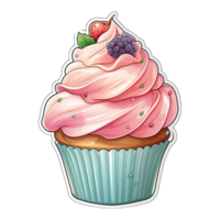 Cupcake con rosa crema e frutti di bosco, compleanno torta, ai generato png