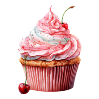 cupcake with pink cream and berries, Birthday cake,AI Generated png