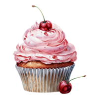 cupcake with pink cream and berries, Birthday cake,AI Generated png