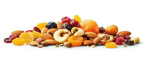 Footer of mix dry fruit on white background, AI Generated photo