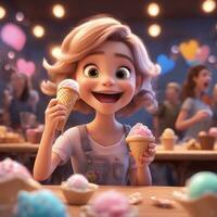 gratis pixar estilo personaje con hielo crema, realista fondo, ai generativo foto