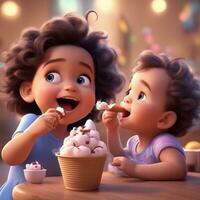 Free pixar style character with ice cream, realistic background, Ai Generative photo