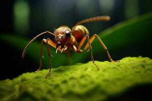 Ant, Leaf-cutter ant carrying leaves in green nature. Genaretive Ai photo