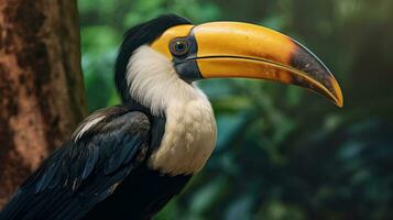 A Great Hornbill, also known as the great Indian hornbill or great pied hornbill, is one of the larger members of the hornbill family. Generative Ai photo