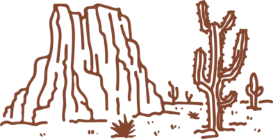 Western Line Art Cactus Hand Drawn png