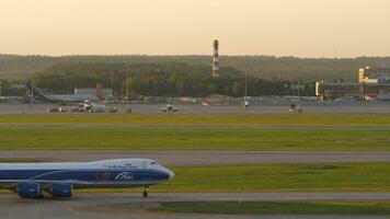 Cargo airplane driving to runway in Sheremetyevo Airport, Moscow video