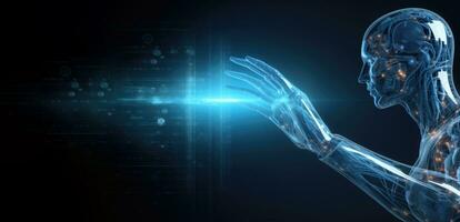 Robot interacts with network. Generative AI photo