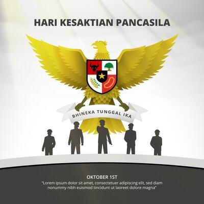 Square Hari Kesaktian Pancasila or Pancasila Sanctity Day with garuda and heroes