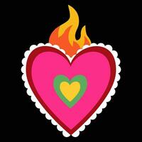 Bright Mexican heart embroidery with fire vector