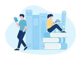 Students reading a book concept flat illustration vector