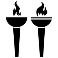 Black flat icon of torch with fire vector