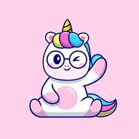 Cute Unicorn Waving Hand And Wearing Glasses Cartoon  Vector Icon Illustration. Animal Nature Icon Concept Isolated  Premium Vector. Flat Cartoon Style