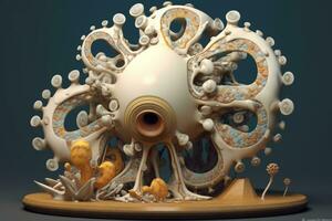 3D Render Surreal Abstract Nature and Geometry Fusion Sculpture Generative AI photo
