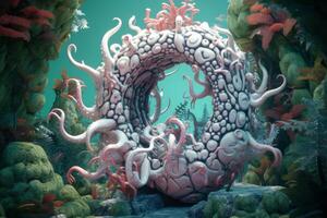 3D Render Surreal Abstract Nature and Geometry Fusion Sculpture photo