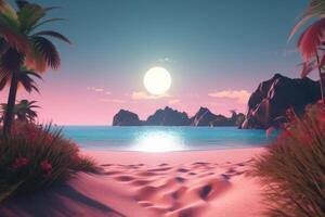3D Render Midnight Beachscape photo