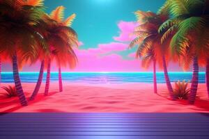 3D Render Neon Summer Beachscape Generative AI photo