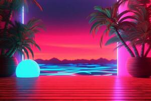 3D Render Neon Summer Beachscape Generative AI photo