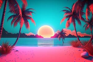 3D Render Neon Summer Beachscape Generative AI photo