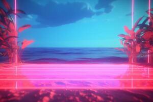 3D Render Neon Summer Beachscape Generative AI photo