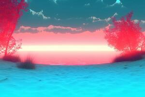 3D Render Neon Summer Beachscape Generative AI photo