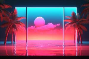 3D Render Neon Summer Beachscape Generative AI photo