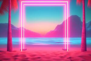 3D Render Neon Summer Beachscape Generative AI photo