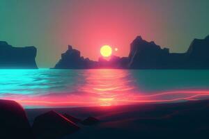 3D Render Neon Summer Beachscape Generative AI photo