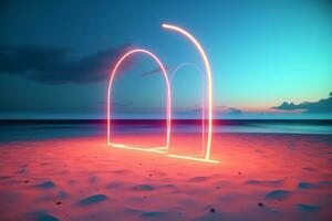 3D Render Neon Summer Beachscape Generative AI photo