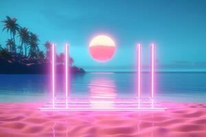 3D Render Neon Summer Beachscape Generative AI photo