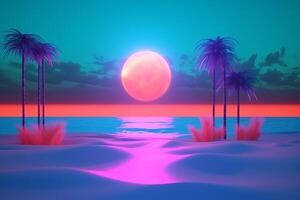 3D Render Neon Summer Beachscape Generative AI photo