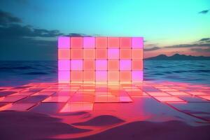 3D Render Neon Summer Beachscape Generative AI photo