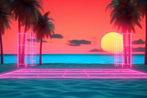 3D Render Neon Summer Beachscape Generative AI photo