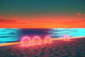 3D Render Neon Summer Beachscape Generative AI photo