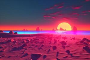 3D Render Neon Summer Beachscape Generative AI photo