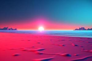 3D Render Neon Summer Beachscape Generative AI photo