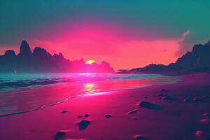 3D Render Neon Summer Beachscape Generative AI photo