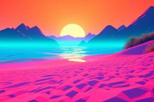 3D Render Neon Summer Beachscape Generative AI photo