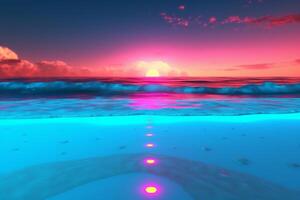 3D Render Neon Summer Beachscape Generative AI photo