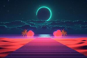 3D Render Neon Summer Beachscape Generative AI photo