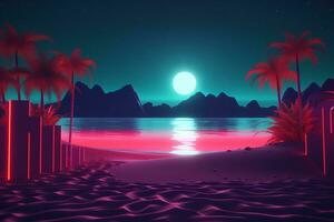 3D Render Neon Summer Beachscape Generative AI photo