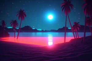 3D Render Neon Summer Beachscape Generative AI photo