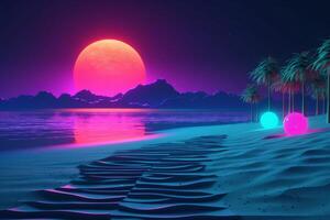 3D Render Neon Summer Beachscape Generative AI photo