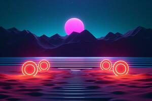 3D Render Neon Summer Beachscape Generative AI photo