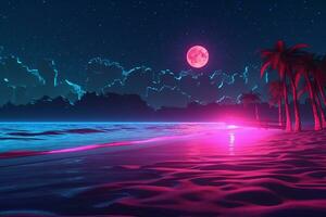 3D Render Neon Summer Beachscape Generative AI photo