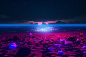 3D Render Neon Summer Beachscape Generative AI photo