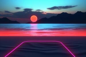 3D Render Neon Summer Beachscape Generative AI photo