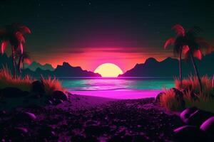 3D Render Neon Summer Beachscape Generative AI photo