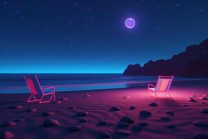 3D Render Neon Summer Beachscape Generative AI photo